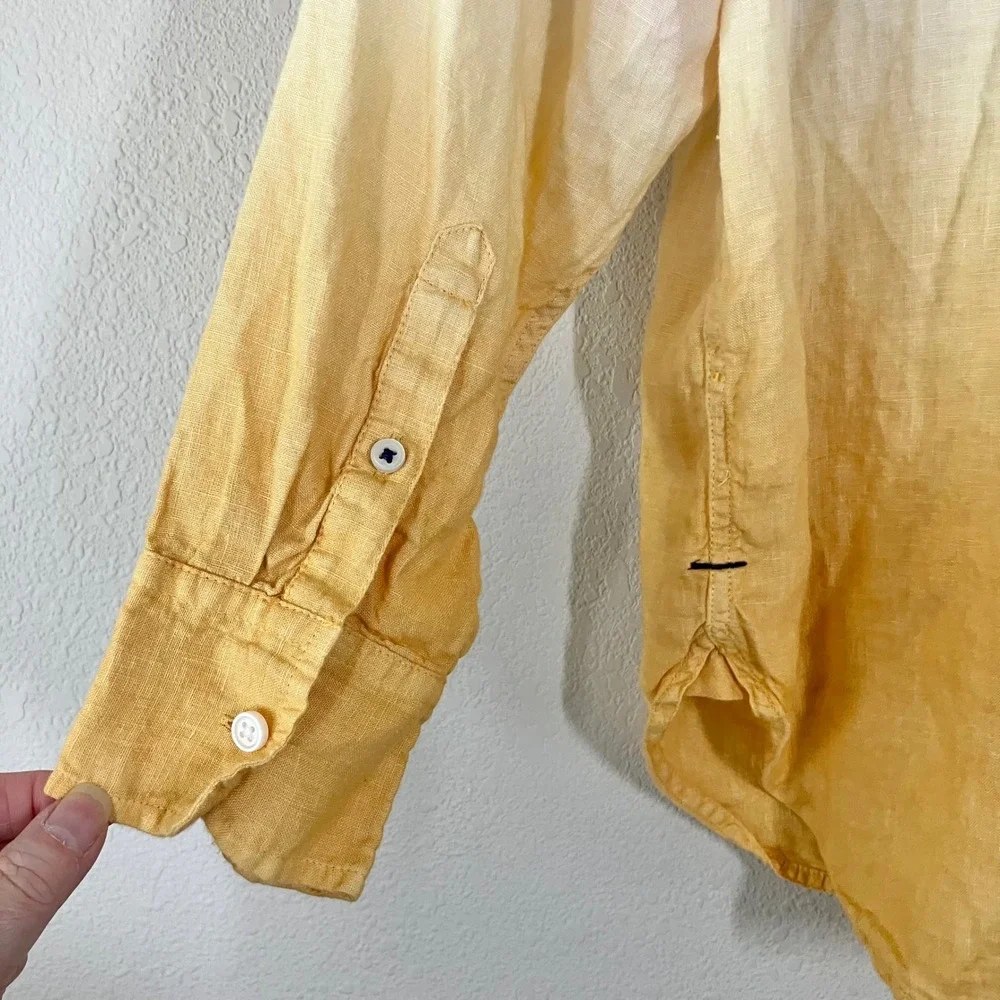 J CREW Baird McNutt Irish Linen Button Up Shirt 18 Ombre Dip Dye Preppy Resort